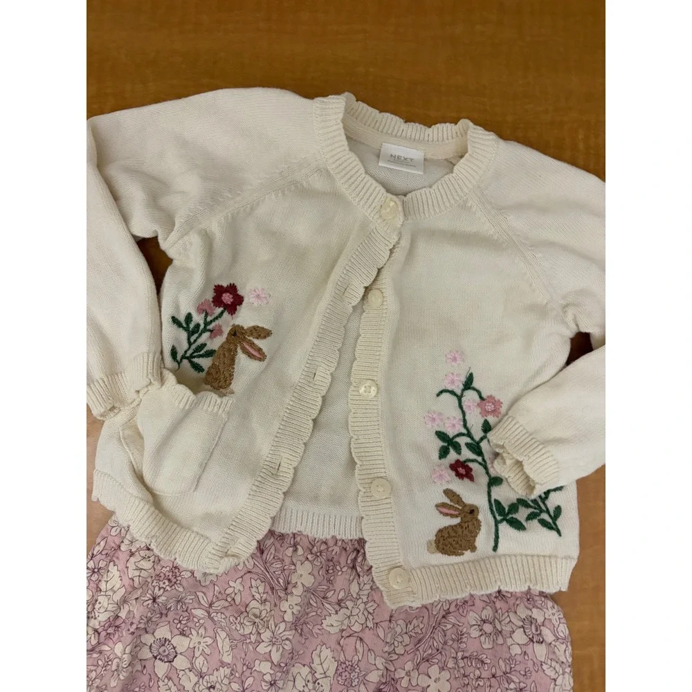 Next Baby Girls Clothes Bundle 4pc Floral Bunny Cardigan Romper 3-6M 6-9M